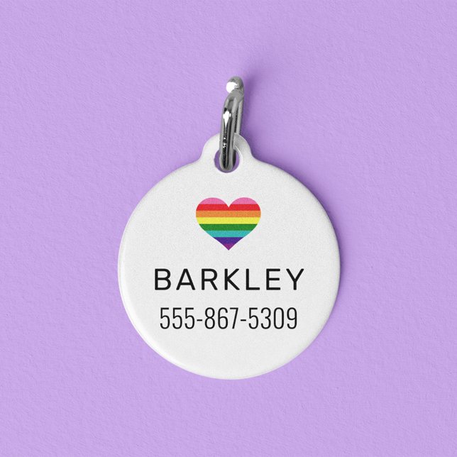 Rainbow Heart Pride Dog Name Number Pet Tag (Creator Uploaded)