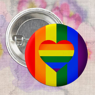 Rainbow Heart & Pride Rainbow Flag /LGBT community 3 Cm Round Badge