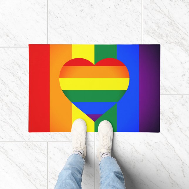 Rainbow Heart & Pride Rainbow Flag /LGBT community Doormat (Indoor)