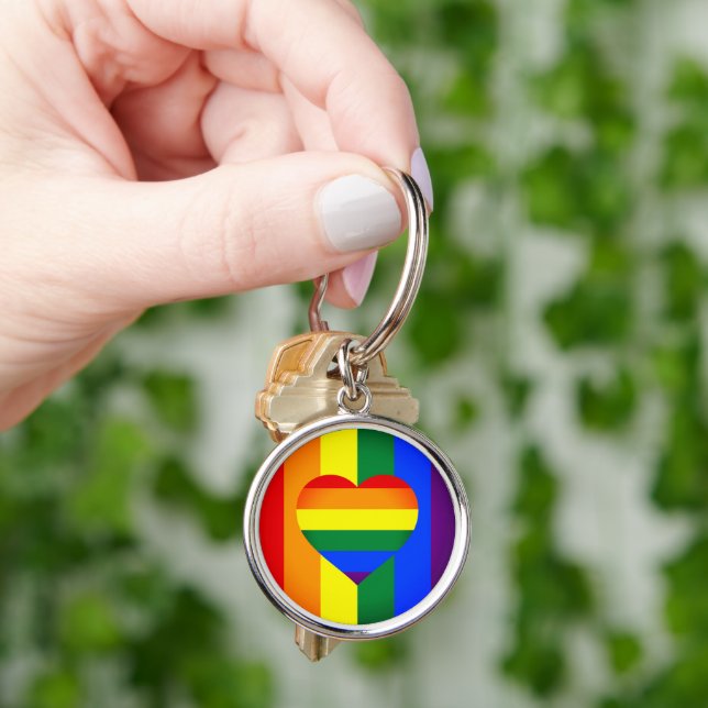 Rainbow Heart & Pride Rainbow Flag /LGBT community Key Ring (Hand)