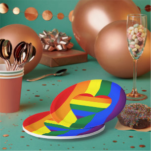Rainbow Heart & Pride Rainbow Flag /LGBT community Paper Plate