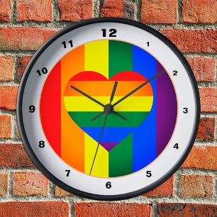 Rainbow Heart & Pride Rainbow Flag /LGBT community Round Clock
