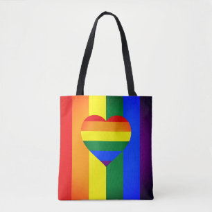 Rainbow Heart & Pride Rainbow Flag /LGBT community Tote Bag