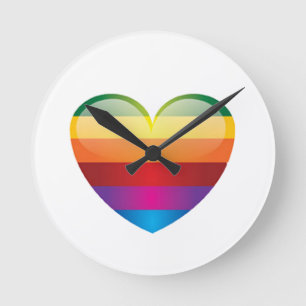 Rainbow Heart Round Clock