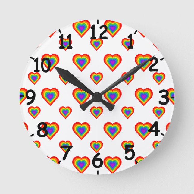 Rainbow Heart Round Clock (Front)