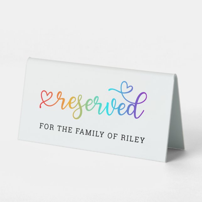Rainbow Heart Script Reserved LGBT Wedding (Front)
