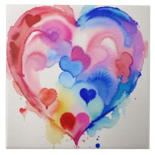Rainbow Heart Sections, Unique Gift Idea Ceramic Tile