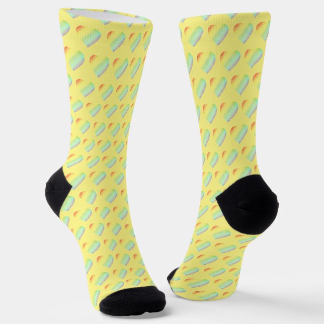 Rainbow Heart Shaped Pattern  Socks (Angled)