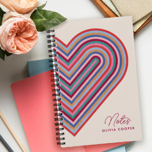 Rainbow Heart Spiral Notebook - Burgundy