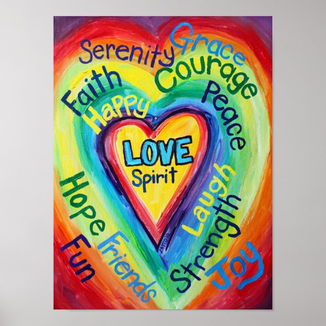 Rainbow Heart Spirit Words Art Poster Print (Front)