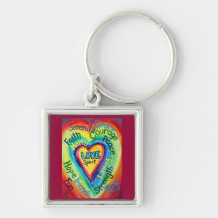 Rainbow Heart Spirit Words Keychain