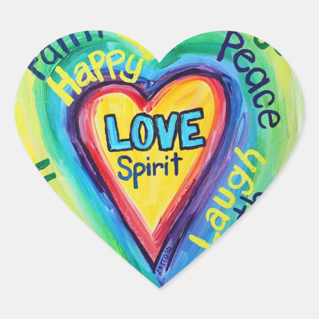 Rainbow Heart Spirit Words Label Sticker Decal (Front)