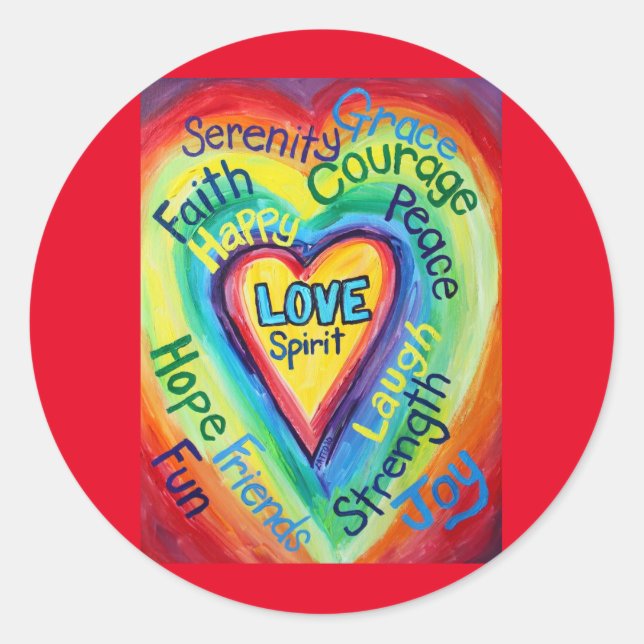 Rainbow Heart Spirit Words Label Sticker Decals (Front)