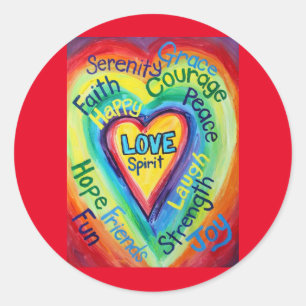 Rainbow Heart Spirit Words Label Sticker Decals
