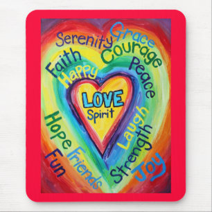 Rainbow Heart Spirit Words Mousepad