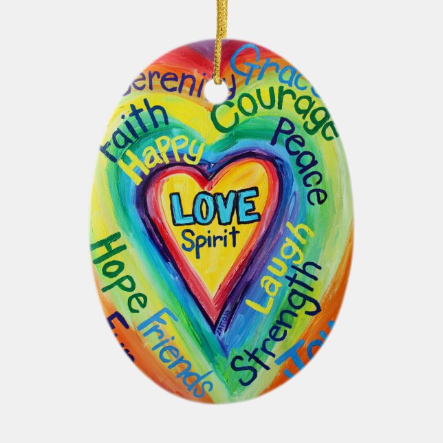 Rainbow Heart Spirit Words Ornament (Front)