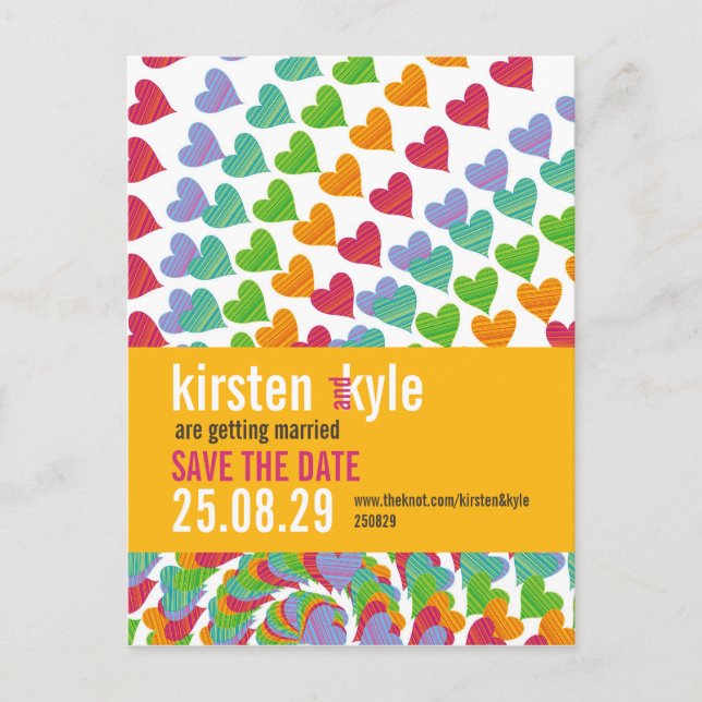 Rainbow Heart Sprinkles Save The Date Postcard (Front)