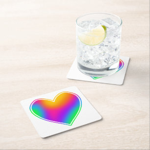 Rainbow Heart Square Paper Coaster