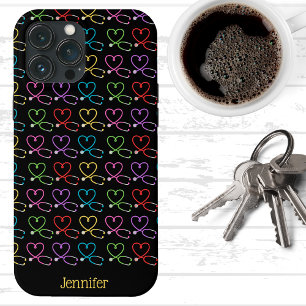 Rainbow Heart Stethoscope Monogram  iPhone 13 Pro Max Case