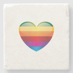 Rainbow Heart Stone Coaster
