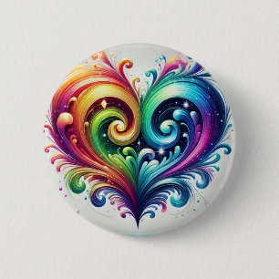 Rainbow Heart Swirling Bright Colours 6 Cm Round Badge