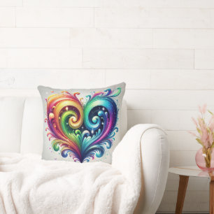 Rainbow Heart Swirling Bright Colours  Cushion