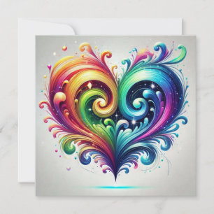 Rainbow Heart Swirling Bright Colours Thank You Card