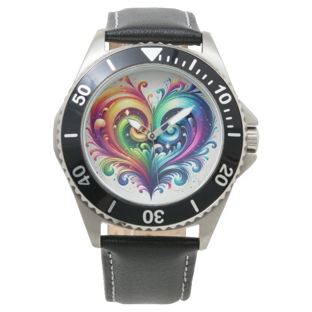 Rainbow Heart Swirling Bright Colours  Watch (Front)