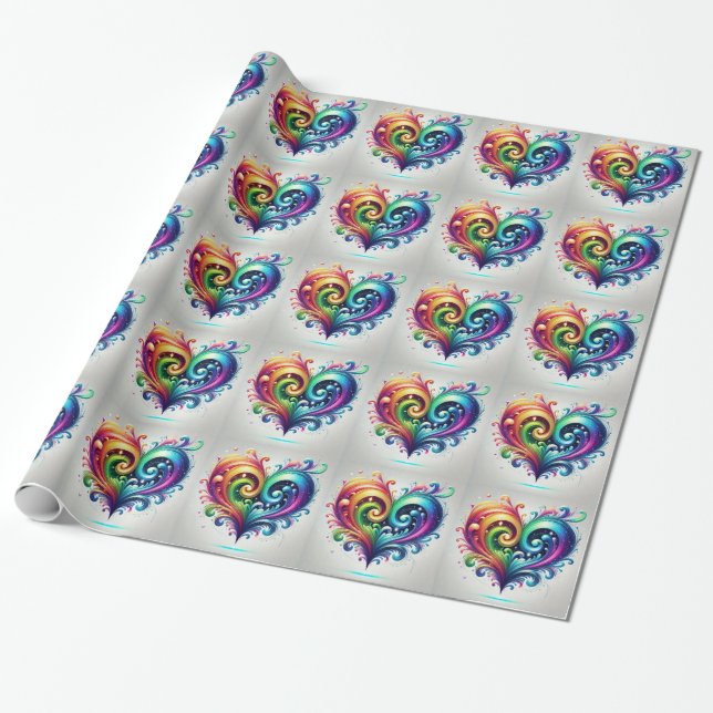Rainbow Heart Swirling Bright Colours  Wrapping Paper (Unrolled)