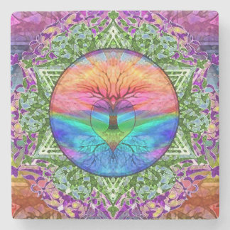 Rainbow Heart Tree Stone Coaster