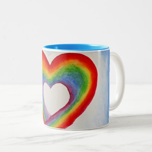 Rainbow Heart Two-Tone Coffee Mug (Front Right)