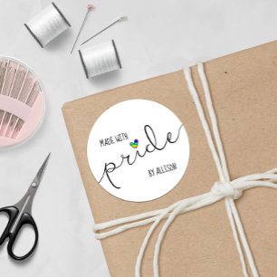 🏳🌈Rainbow Heart Typography Made With Pride Classic Round Sticker