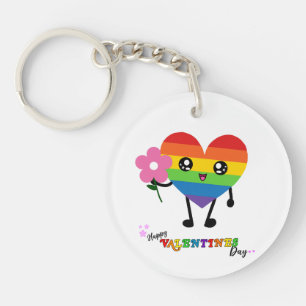 Rainbow Heart Valentines Day Key Ring