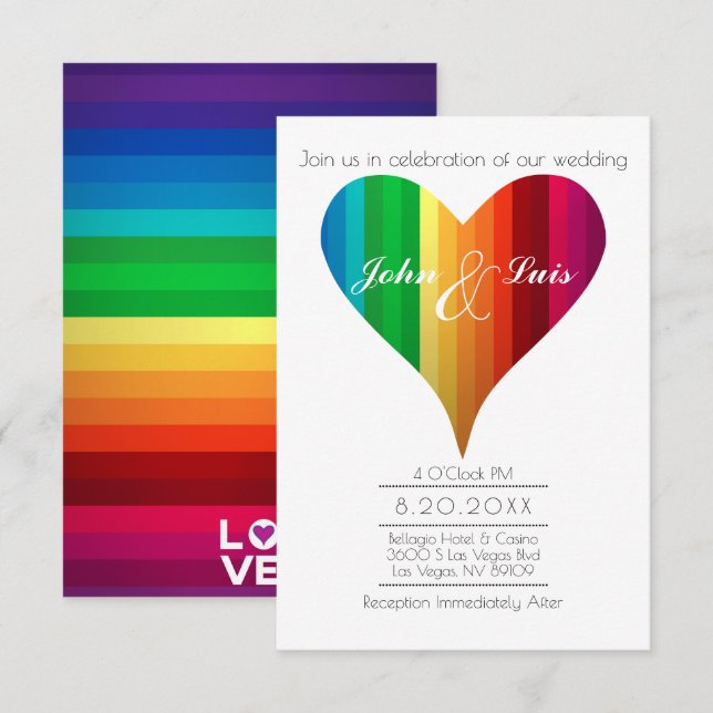 Rainbow Heart Wedding Invitation (Front/Back)
