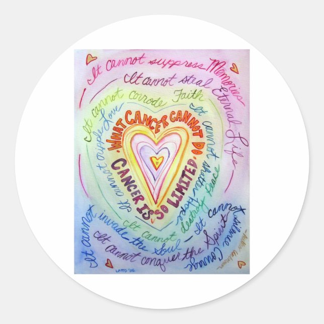 Rainbow Heart What Cancer Cannot Do Poem Decal Classic Round Sticker (Front)