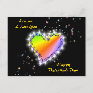 Rainbow Heart with Stars , Happy Valentine s Day Holiday Postcard