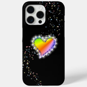 Rainbow Heart with Stars on black iPhone 15 Pro Max Case