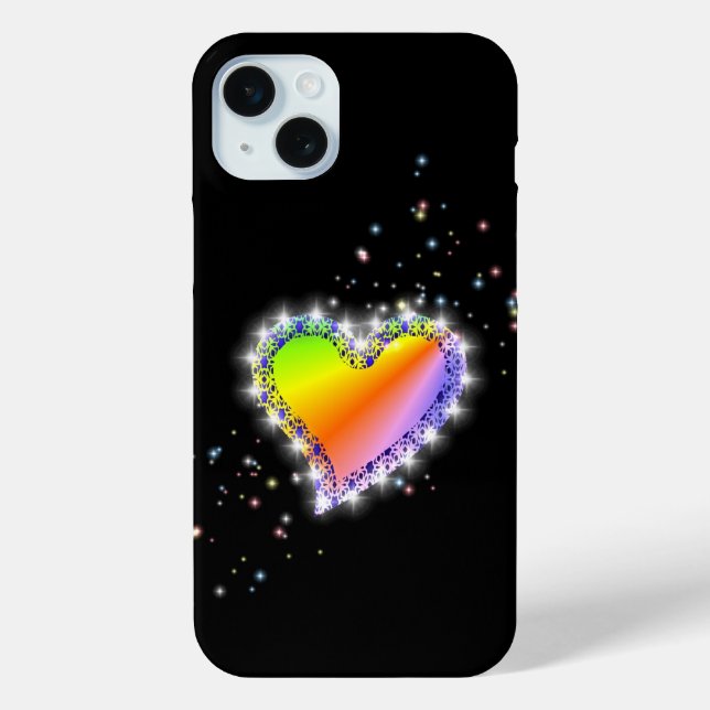 Rainbow Heart with Stars on black Case-Mate iPhone Case (Back)