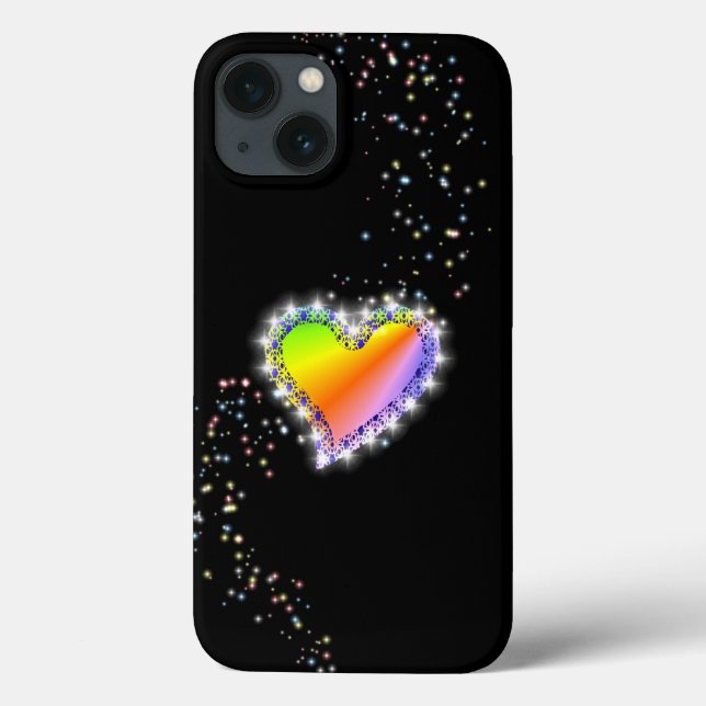 Rainbow Heart with Stars on black Case-Mate iPhone Case (Back)