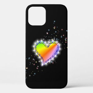 Rainbow Heart with Stars on black iPhone 12 Case