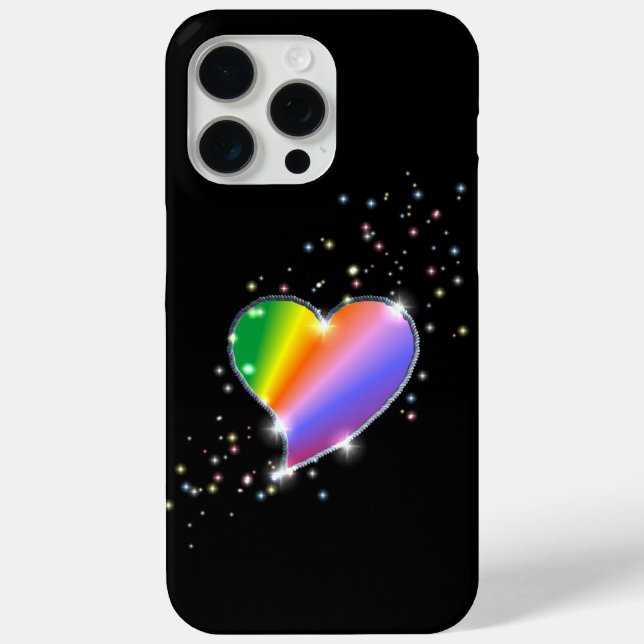 Rainbow Heart with Stars on black Case-Mate iPhone Case (Back)