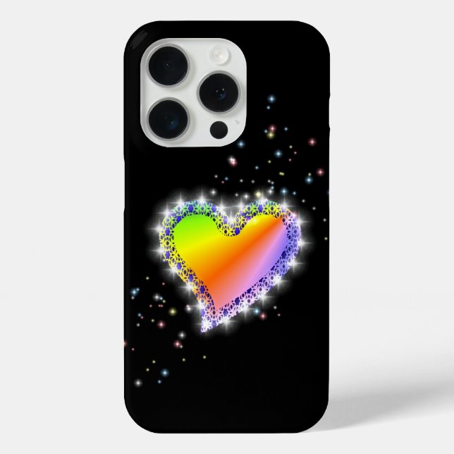 Rainbow Heart with Stars on black Case-Mate iPhone Case (Back)