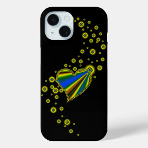 Rainbow Heart with Stars on black iPhone 15 Case