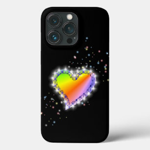 Rainbow Heart with Stars on black iPhone 13 Pro Case