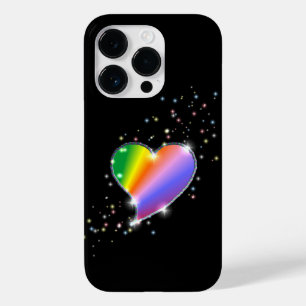 Rainbow Heart with Stars on black Case-Mate iPhone 14 Pro Case