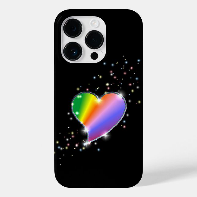 Rainbow Heart with Stars on black Case-Mate iPhone Case (Back)