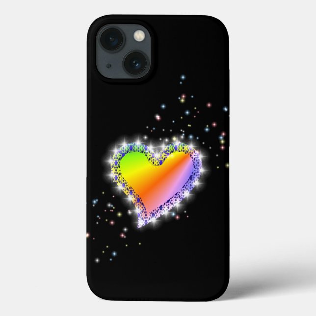 Rainbow Heart with Stars on black Case-Mate iPhone Case (Back)