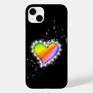 Rainbow Heart with Stars on black Case-Mate iPhone 14 Plus Case