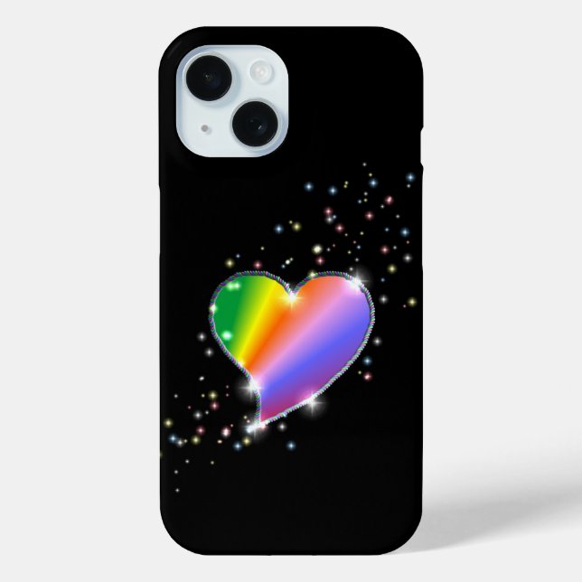 Rainbow Heart with Stars on black Case-Mate iPhone Case (Back)