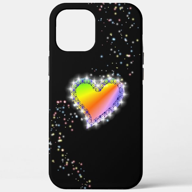 Rainbow Heart with Stars on black Case-Mate iPhone Case (Back)
